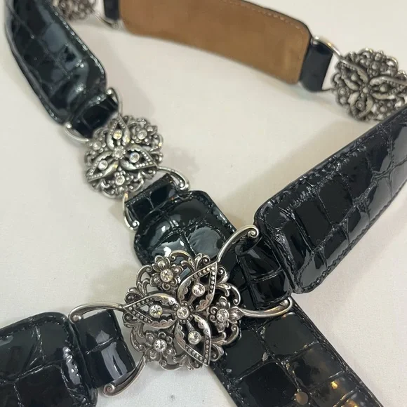 Brighton Rhinestone Croc Embossed Leather Belt 34 - Picture 3 of 10